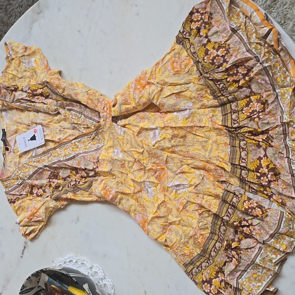 NWT Zesica Boho Summer Gold "Amazing Grace" Wrap Dress Size Medium - Picture 13 of 14